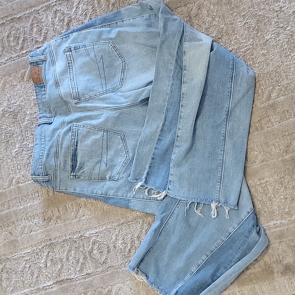 American Eagle Dreamy Drape STRETCH Patchwork Low-rise Baggy Jeans.   10 Short. - Picture 9 of 14